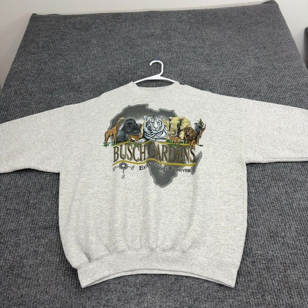 Vintage Busch Gardens Tultex Sweatshirt Mens XL Gray Cotton Poly Graphic 90s